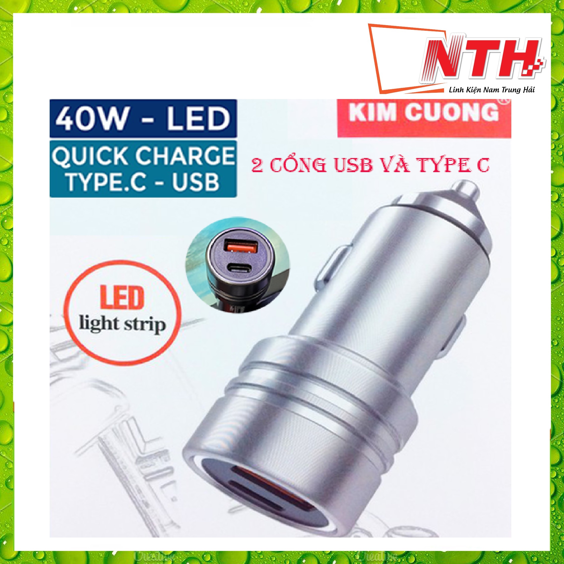 CỐC SẠC NHANH XE HƠI KIM CƯƠNG PD31 - ĐẦU RA 2 CỔNG USB VÀ TYPE C - NTH