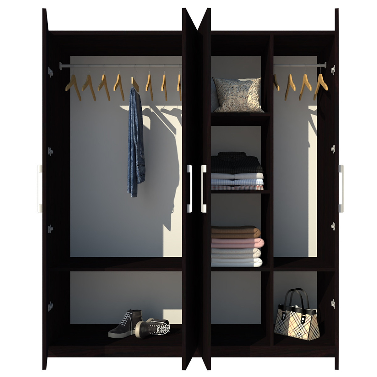 Tủ quần áo gỗ MDF Tundo 4 cánh 3 ngăn kéo màu nâu đậm 200 x 55 x 200cm