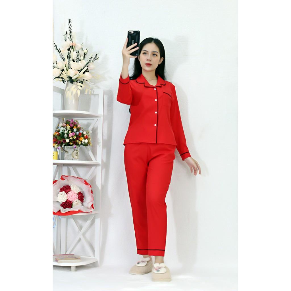 Bộ đồ bộ Pijama màu ĐỎ tay dài quần dài lụa Pháp - Thoải Mái Nhẹ Nhàng