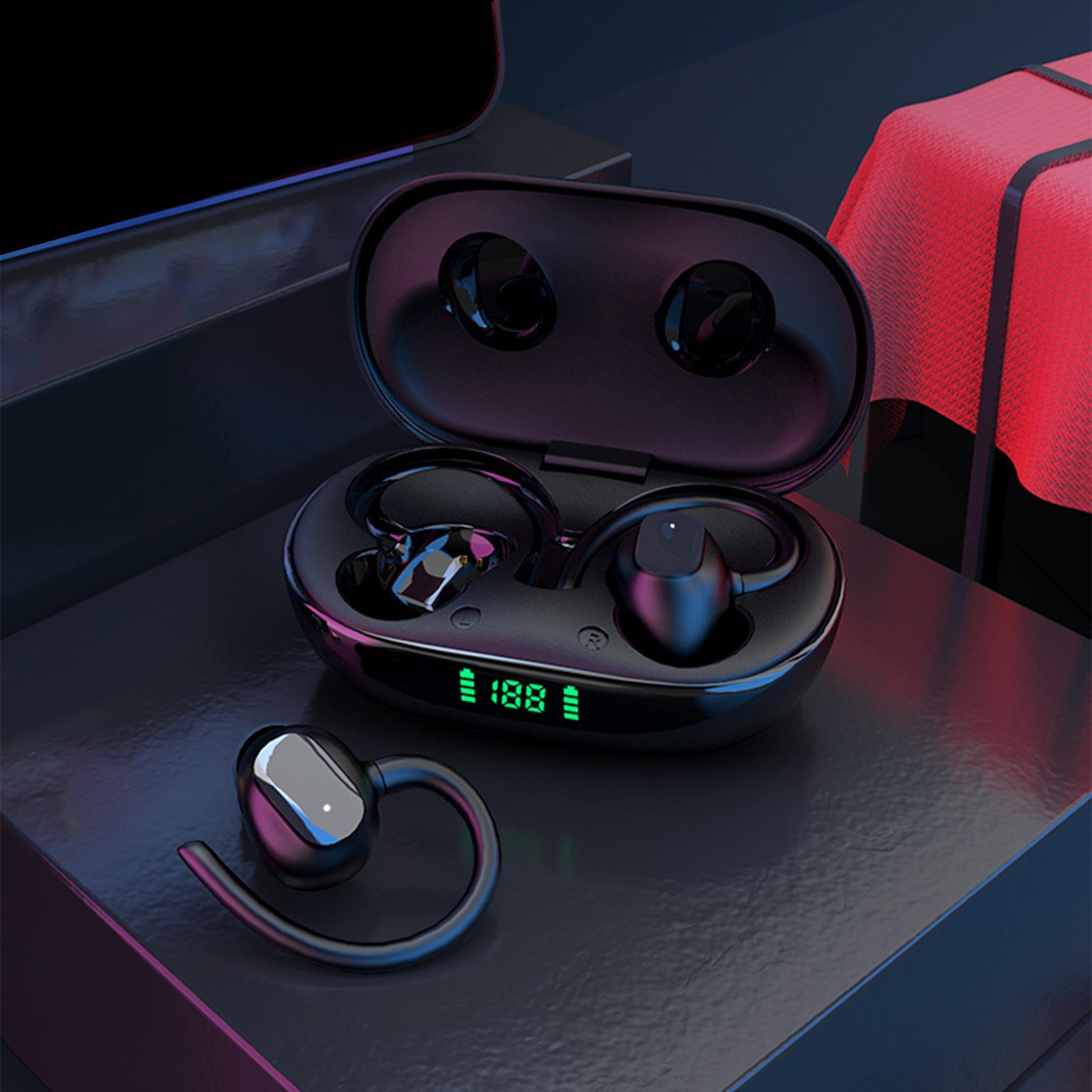 Waterproof Wireless Earphones Headphones with Earhooks Digital Display Music