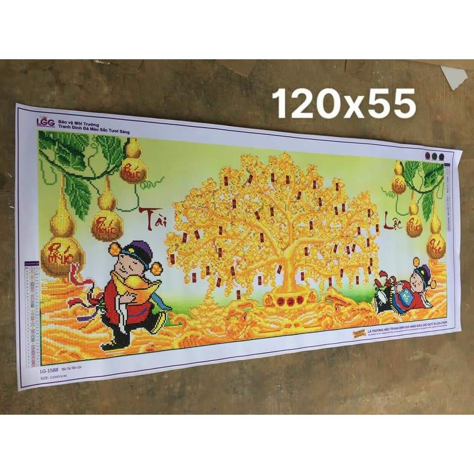 Tranh Đính Đá CÂY TIỀN TẤN TÀI TẤN LỘC . Kích Thước: 1m2 x 50cm