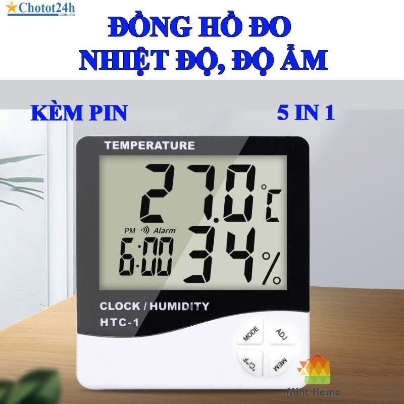 Máy đo nhiệt độ, độ ẩm có đồng hồ, báo thức htc-1, trang trí nhà cửa,văn phòng, bàn làm việc SUNHA