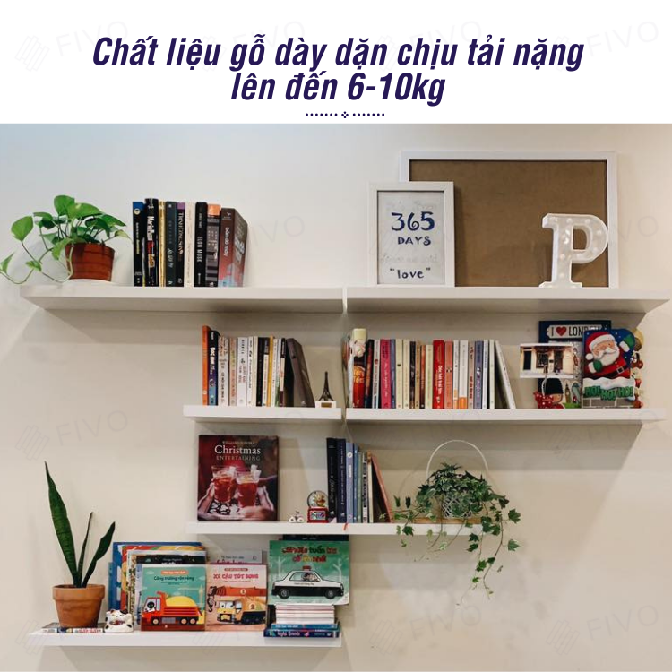 Kệ Treo Tường Trang Trí Gỗ MDF Chống Ẩm 17mm FIVO FB41 Màu Trắng, Đen, Đơn Giản Tinh Tế Dễ Dàng Gắn Tường - Hàng Chính Hãng