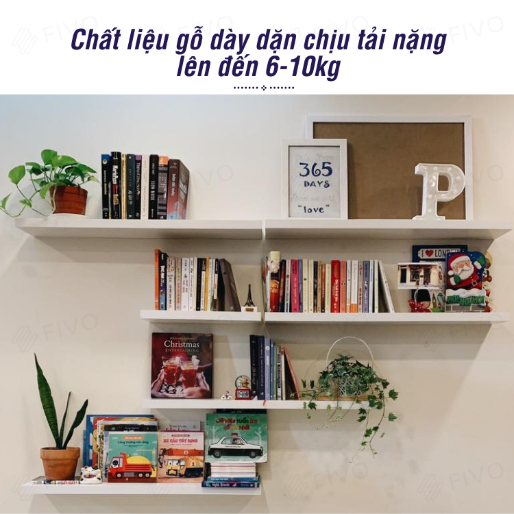 Kệ Treo Tường Trang Trí Gỗ MDF Chống Ẩm 17mm FIVO FB41 Màu Trắng, Đen, Đơn Giản Tinh Tế Dễ Dàng Gắn Tường  - Hàng Chính Hãng