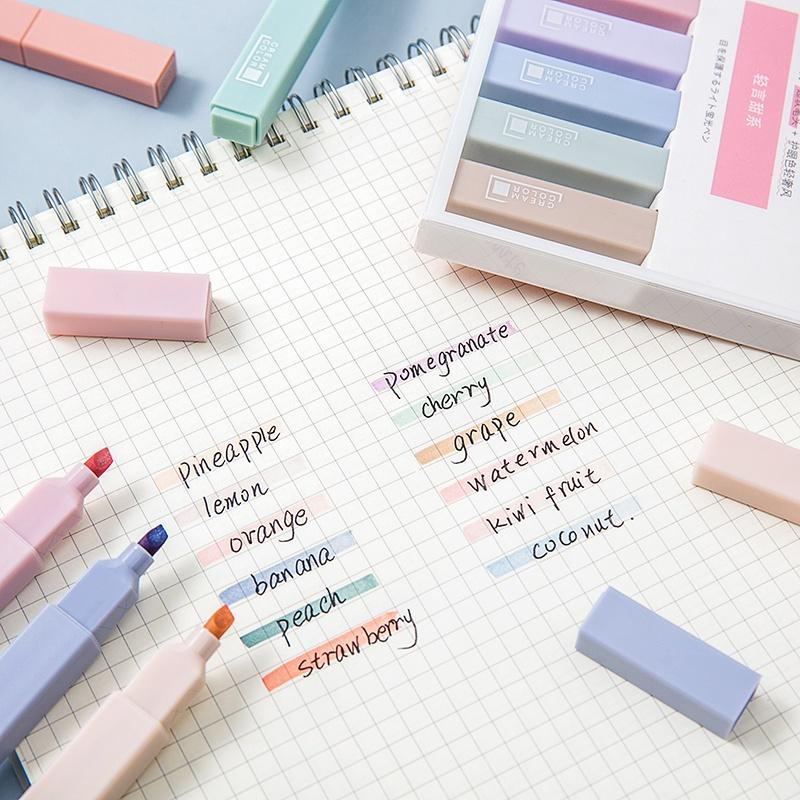 Bộ 6 bút đánh dấu Highlight Pastel vuông 1 đầu trang trí sổ siêu xinh