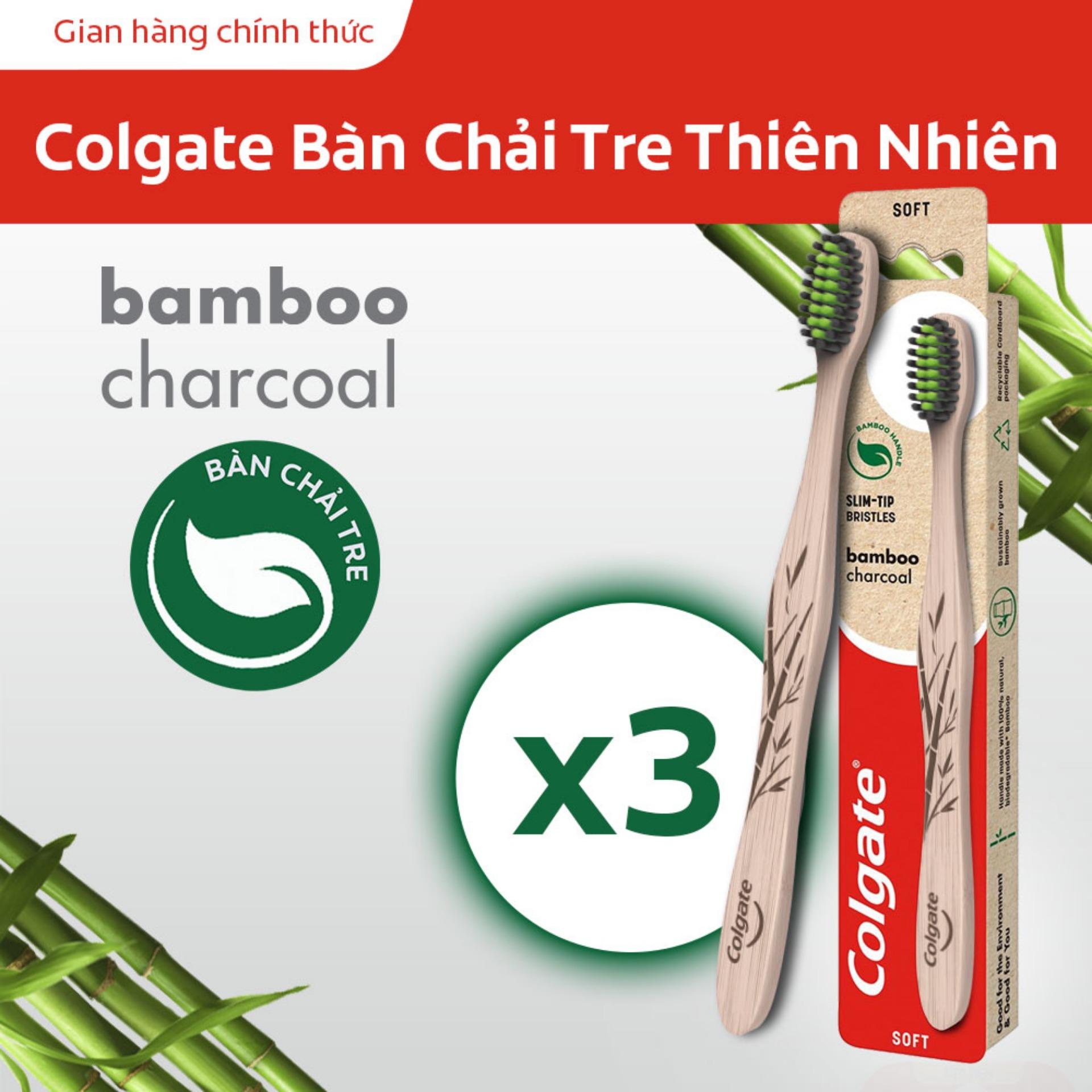 Bộ 3 bàn chải đánh răng Colgate than hoạt tính kháng vi khuẩn Bamboo Charcoal từ tre thiên nhiên