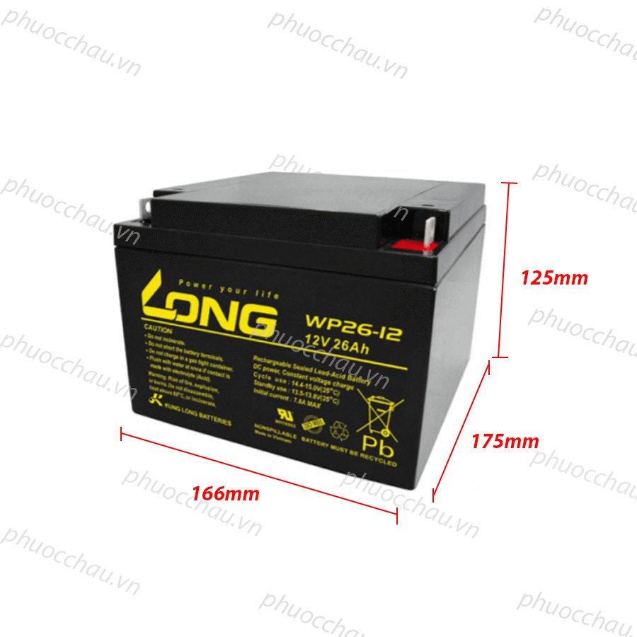 Ắc Quy LONG WP26-12/ WP26-12N (12V-26AH), dùng cho UPS, Năng Lượng Mặt Trời