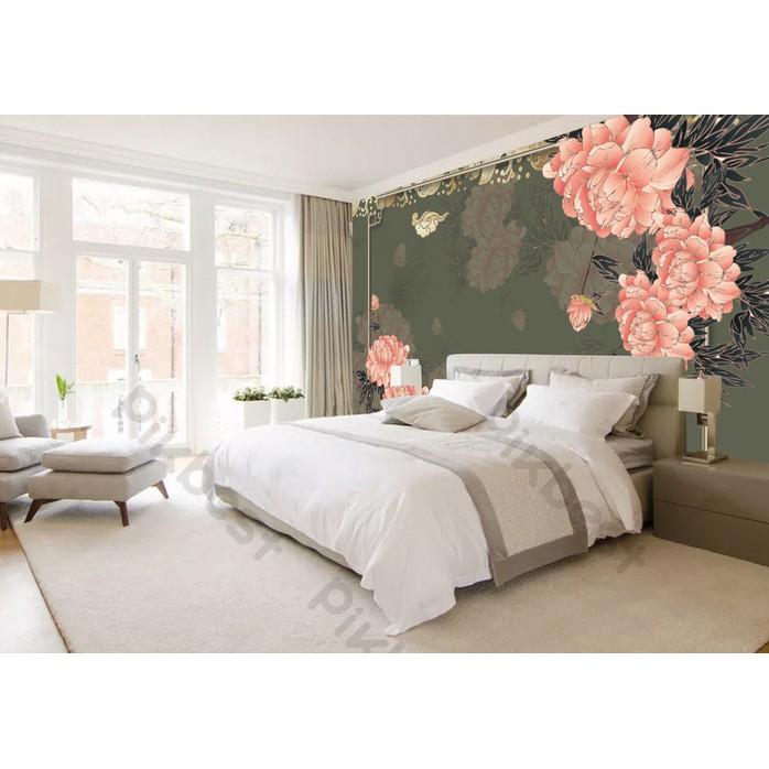 Tranh dán tường Hoa mẫu đơn cổ điển phong cách Châu Âu, tranh dán tường 3d hiện đại MS1278175