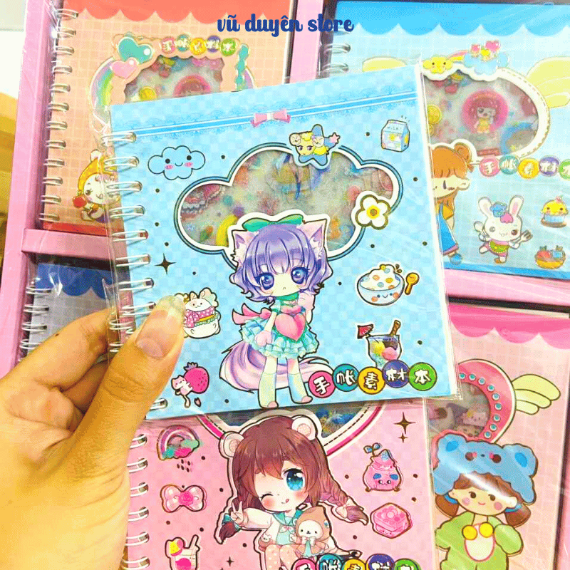 Sổ sticker mini giá rẻ kiểu lò xo chủ đề bé gái 10 tờ mẫu ngẫu nhiên