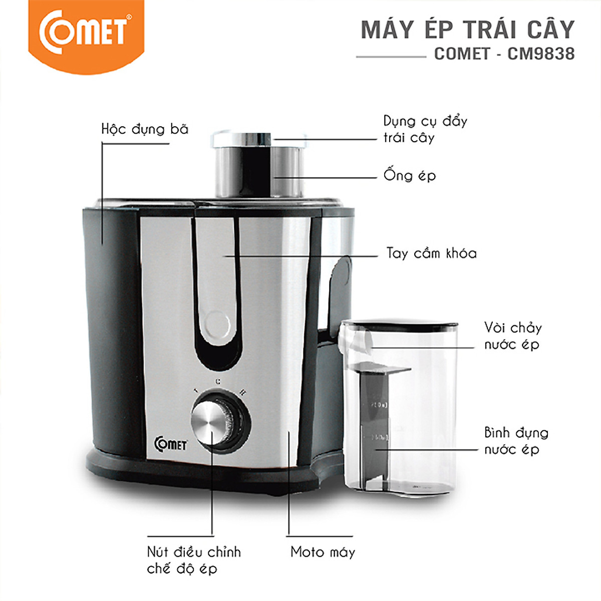 Máy ép trái cây COMET 400W CM9838 dung tích - Hàng Chính Hãng