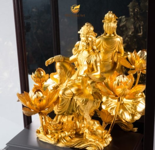 Tượng Phật Bà Quan Âm dát vàng 24k (17x29x34cm) MT Gold Art- Hàng chính hãng, trang trí nhà cửa, phòng làm việc, quà tặng sếp, đối tác, khách hàng, tân gia, khai trương