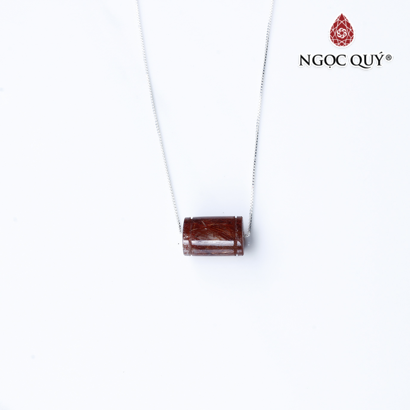 Dây chuyền bạc mặt lu thống đá thạch anh tóc đỏ 14x9mm mệnh hỏa, thổ - Ngọc Quý Gemstones