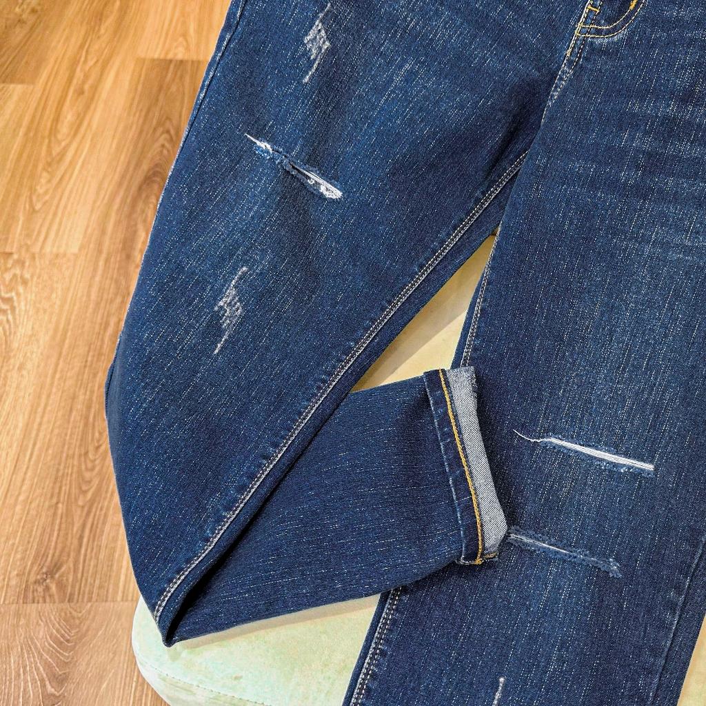 Quần Jeans Dài Nam Cao Cấp Dark Blue Rách BY COTTON