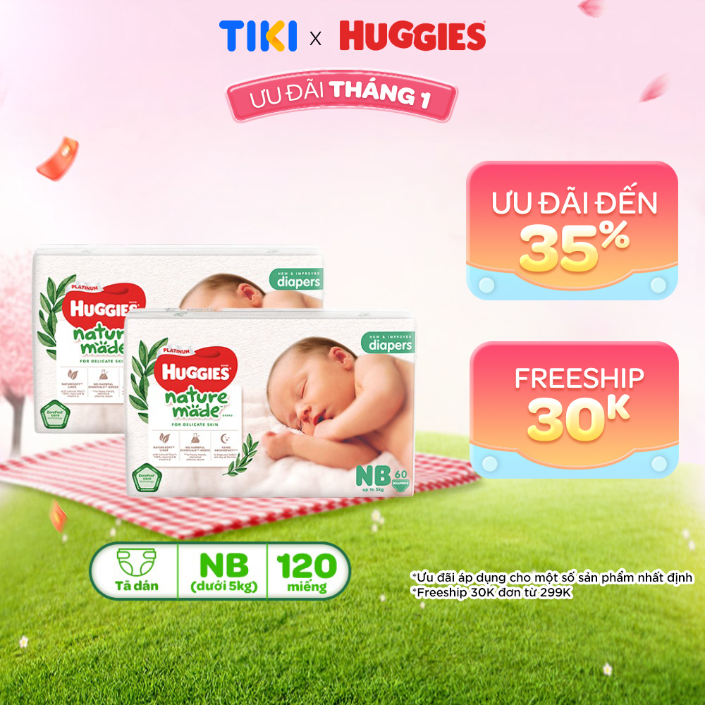 Combo 2 Tã/Bỉm dán sơ sinh Huggies Platinum NatureMade S82/NB60