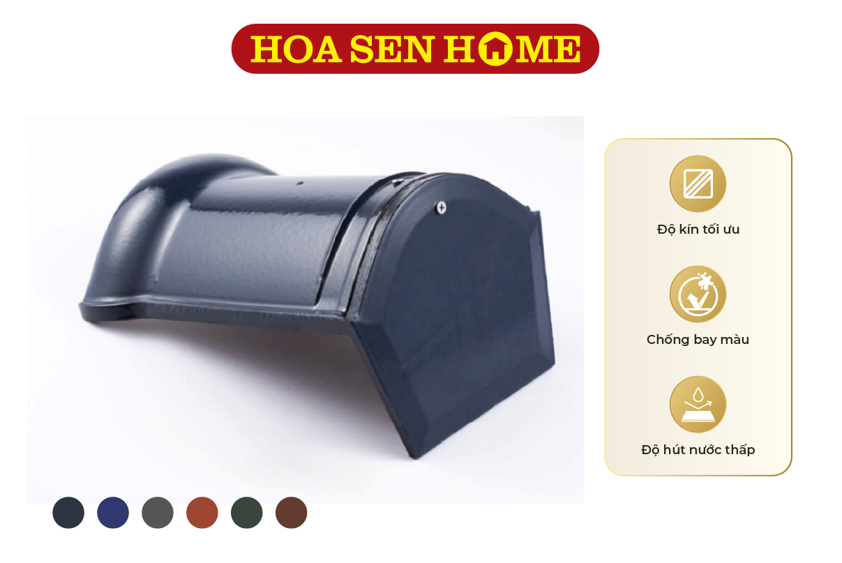 Ngói cuối nóc tráng men cao cấp Lustime  300x200-235x90mm, , men bóng cao cấp, bền đẹp, chống thấm, chống rêu mốc - hàng chính hãng