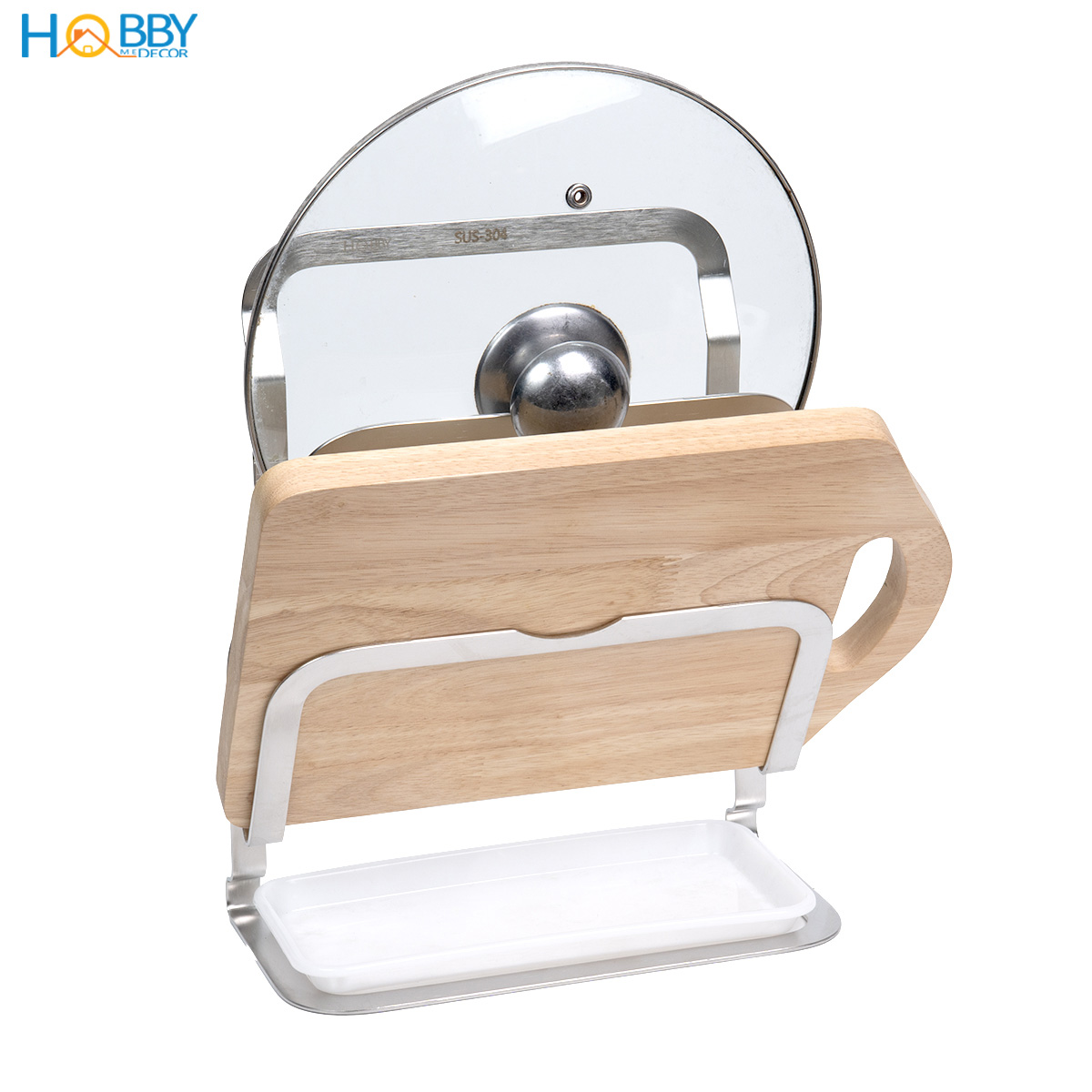 Giá treo nắp vung thớt 2 tầng inox 304 dán tường Hobby Home Decor TT13