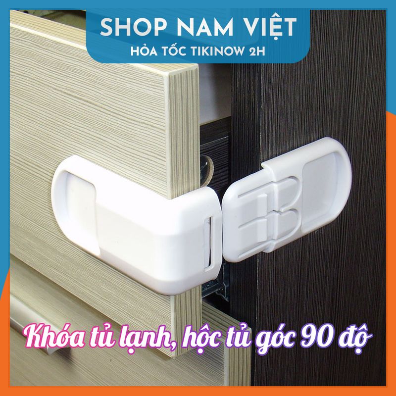 Set 2 Khóa Tủ Lạnh, Hộc Tủ 90 Độ Giữ An Toàn Cho Bé - Chính Hãng NAVIVU