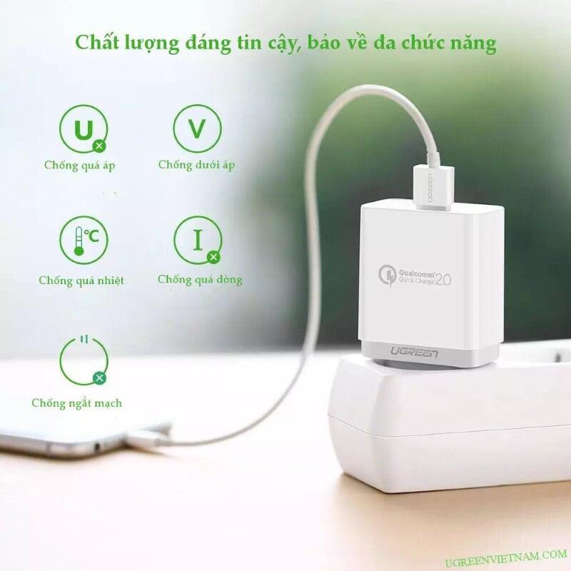 Ugreen UG30388CD122TK 18W màu Trắng Củ sạc nhanh cổng USB chuẩn QC 3.0 - HÀNG CHÍNH HÃNG