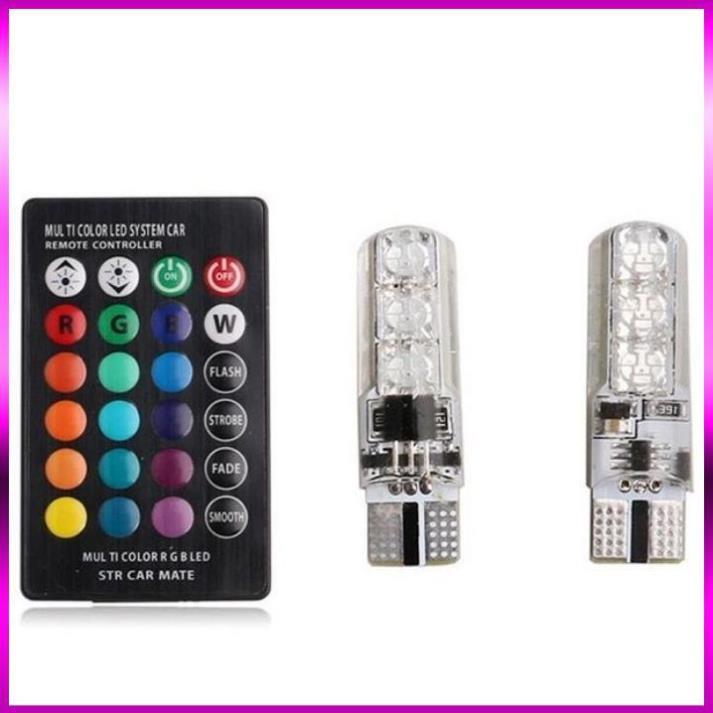 Bộ đèn led rgb demi điều khiển màu + chế độ nháy, sáng chuẩn t10 12v 206669