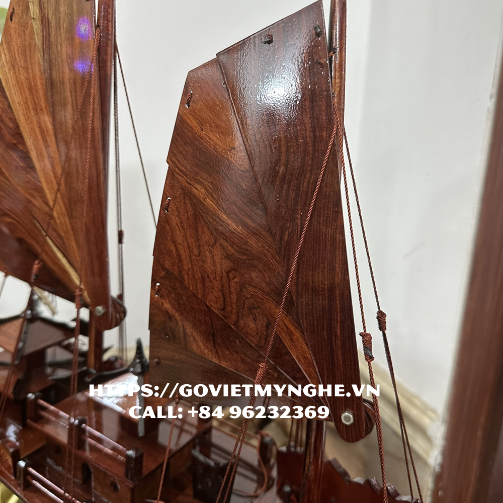 [Dài 40cm] Mô hình thuyền gỗ thuyền trang trí thuyền gỗ cổ Hạ Long Rồng - Thân tàu dài 40cm - Buồm gỗ tự nhiên