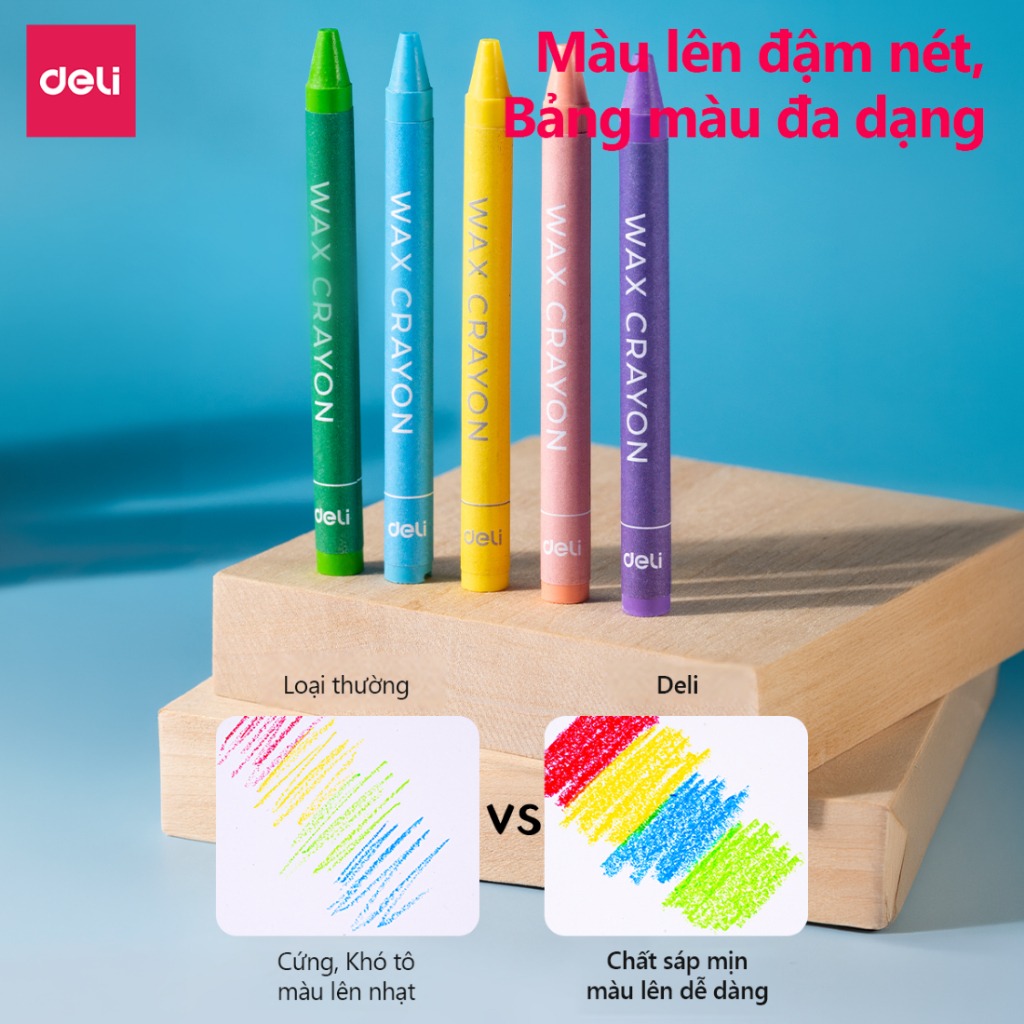 Bút Sáp Màu Deli 12/24 Màu Tươi Sáng, Màu Sáp Mịn, An Toàn Cho Bé Tô Màu, Học Tập Mỹ Thuật