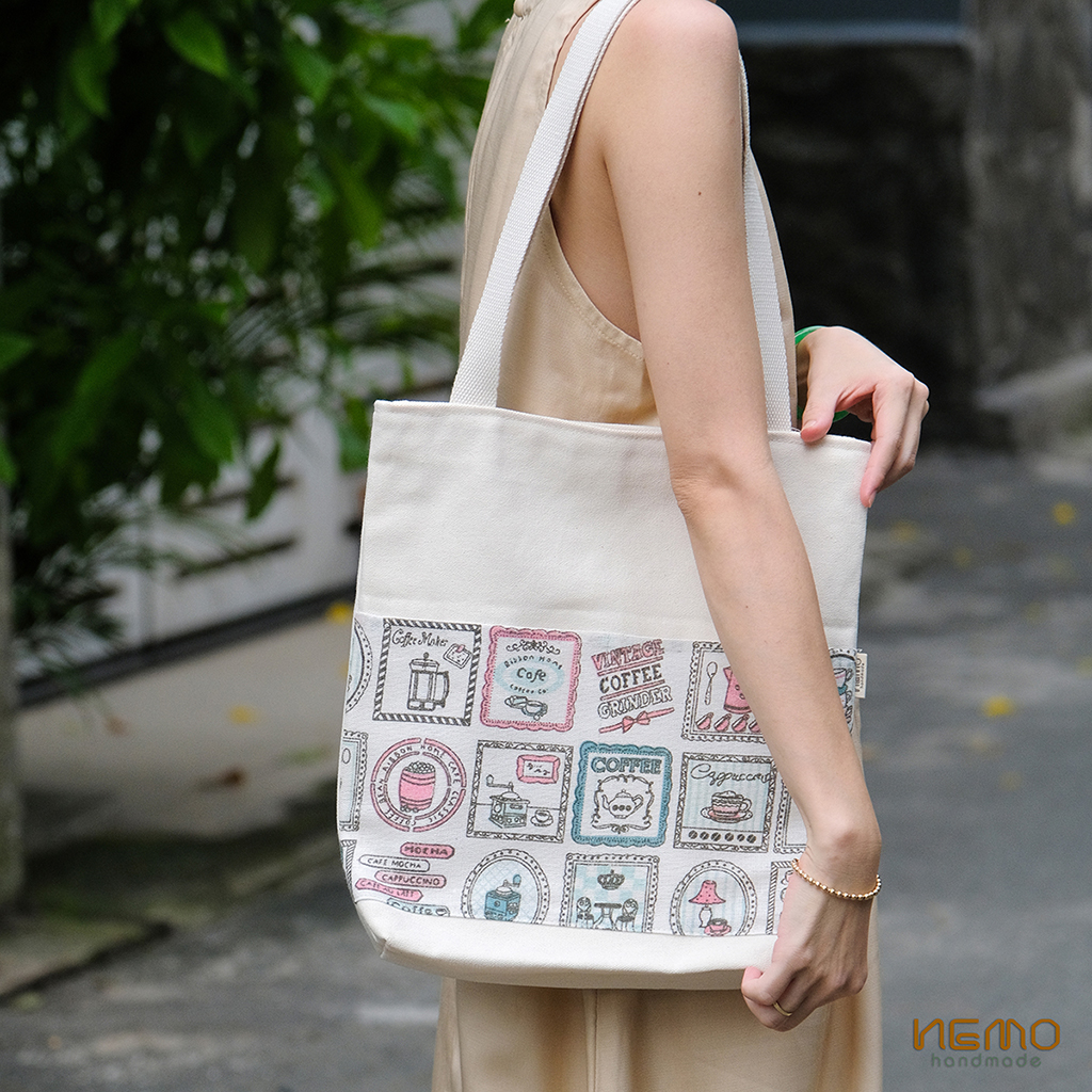 Túi Tote Canvas Họa Tiết Hoạt Hình Có Khóa Kéo - NEMO Collection TCHN