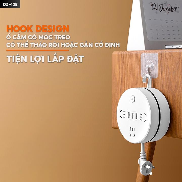 Ổ Cắm Điện Hình Tròn Đa Năng Dán Sticker Có Dây Rút Gọn Tiện Lợi Tiện Ích Thông Minh Nhiều Độ Dài Của Dây DZ-138