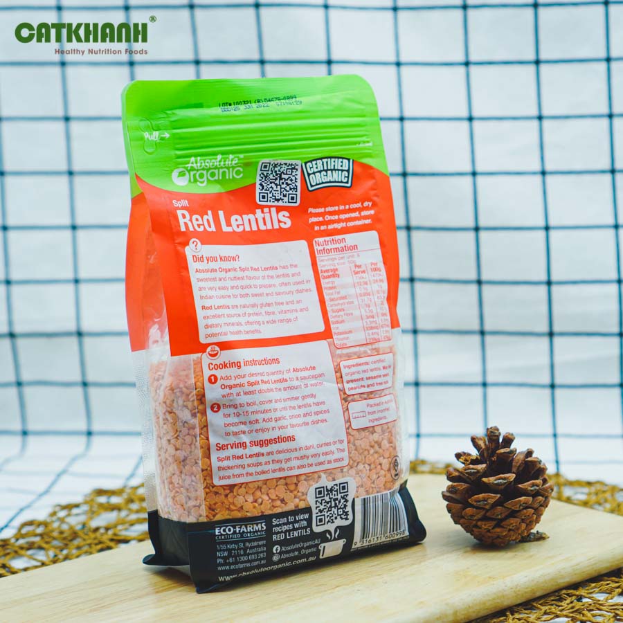 Đậu lăng đỏ Úc Red Lentils Absolute Organic túi 400g