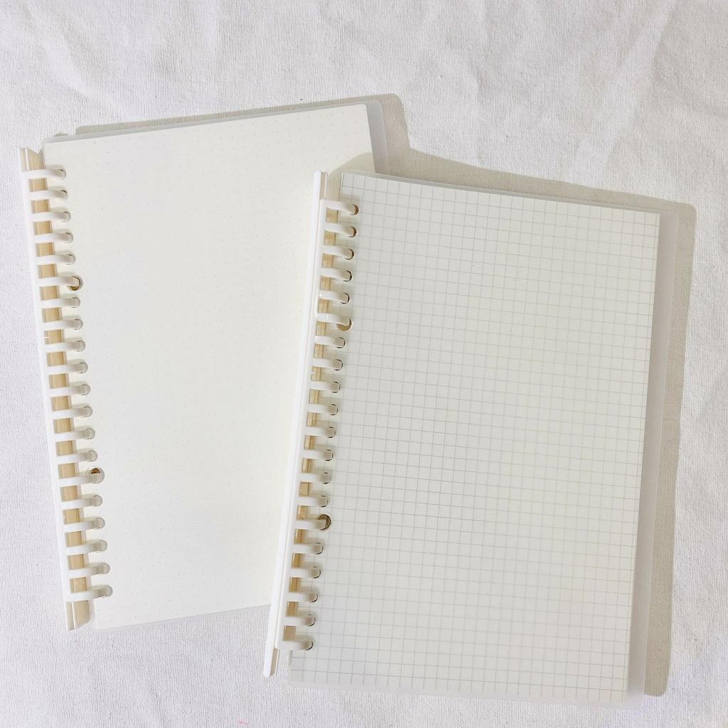 Sổ Còng Binder Bìa Trong Suốt A5/B5 - Sổ Lò Xo Thay Giấy Được Kèm Sẵn 80 tờ Dot/Grid - Sổ Bullet Journal Take Note