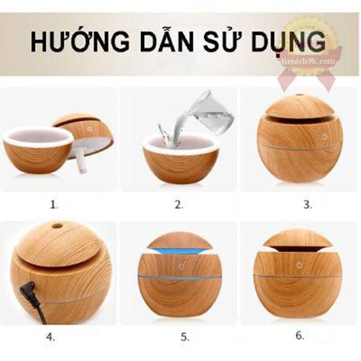 Máy Phun Sương Tạo Độ Ẩm, Khuếch Tán Tinh Dầu Vân Gỗ Nhiều Màu - Tinh Dầu Xông Phòng Thiên Nhiên