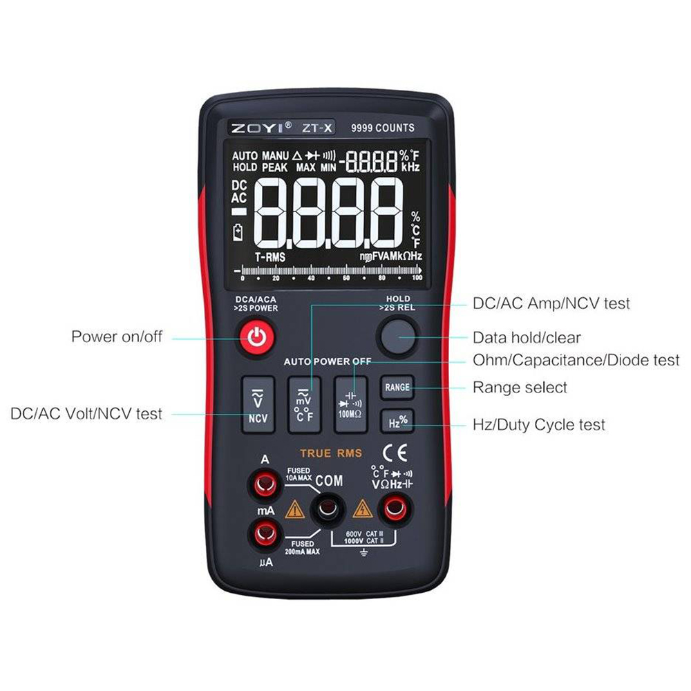 Đồng Hồ Đo Điện Vạn Năng Điện Tử Zoyi ZT-X, Đồng Hồ Đo Điện Đa Năng Cao Cấp Đo Điện Trở Cách Điện, Điện Áp AC DC, Kiểm Tra Tụ Điện, Dò Điện NVC, Đo Điện Dung, Nhiệt Độ- Hàng Chính Hãng