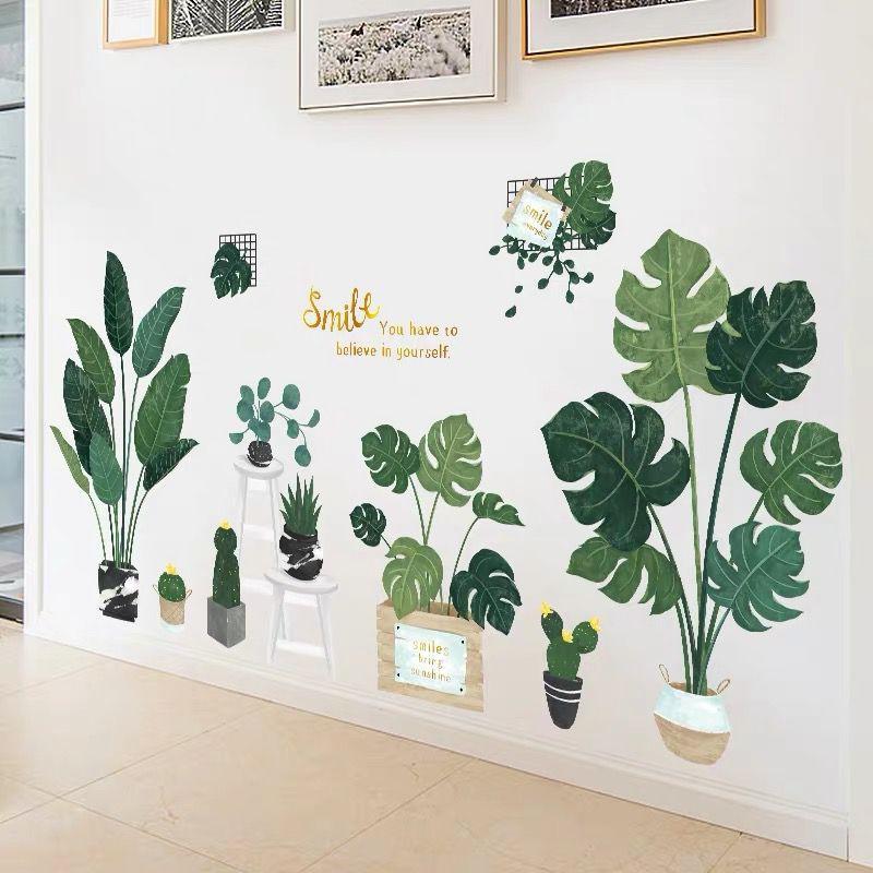 DECAL DÁN TƯỜNG PHONG CÁCH HÀN QUỐC NHIỆT ĐỚI Chậu cây xanh SIÊU TO NHẤT