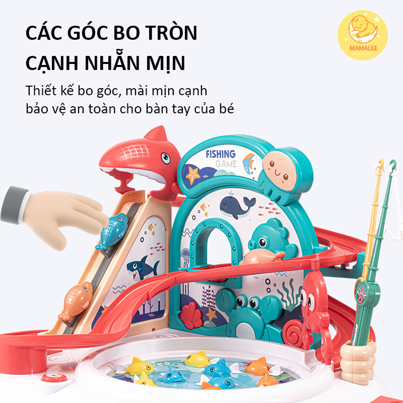 Đồ Chơi Câu Cá Cầu Trượt Thác Nước Và Leo Thang Phát Nhạc Sạc Pin Đổ Nước Như Thật Cho Bé