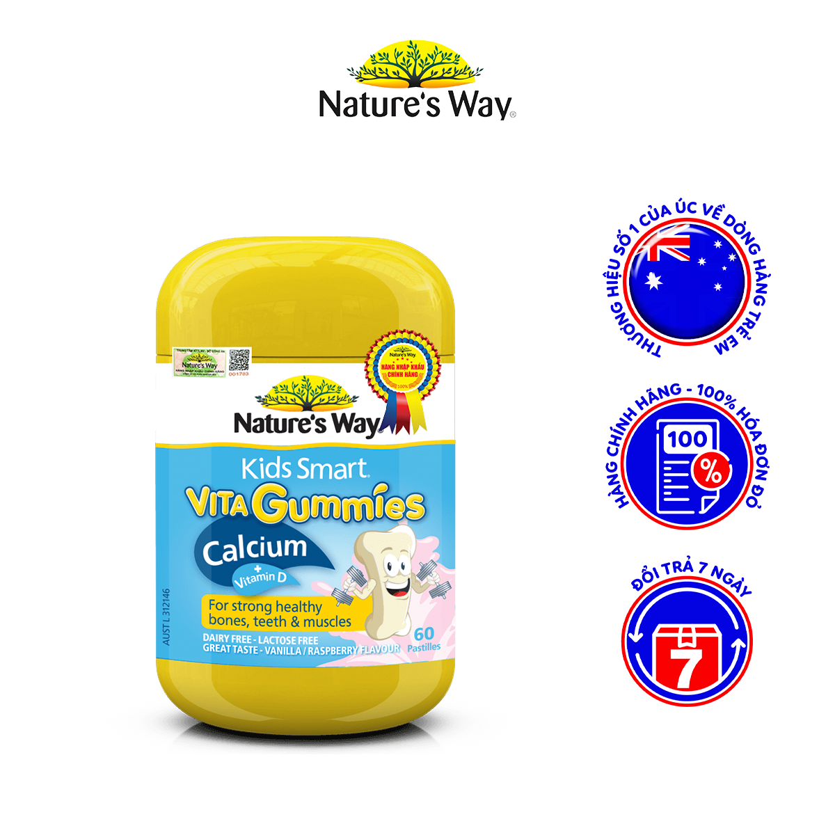 Kẹo Dẻo Canxi Cho Bé Nature’s Way Kids Smart Vita Gummies Calcium + Vitamin D 60 Viên