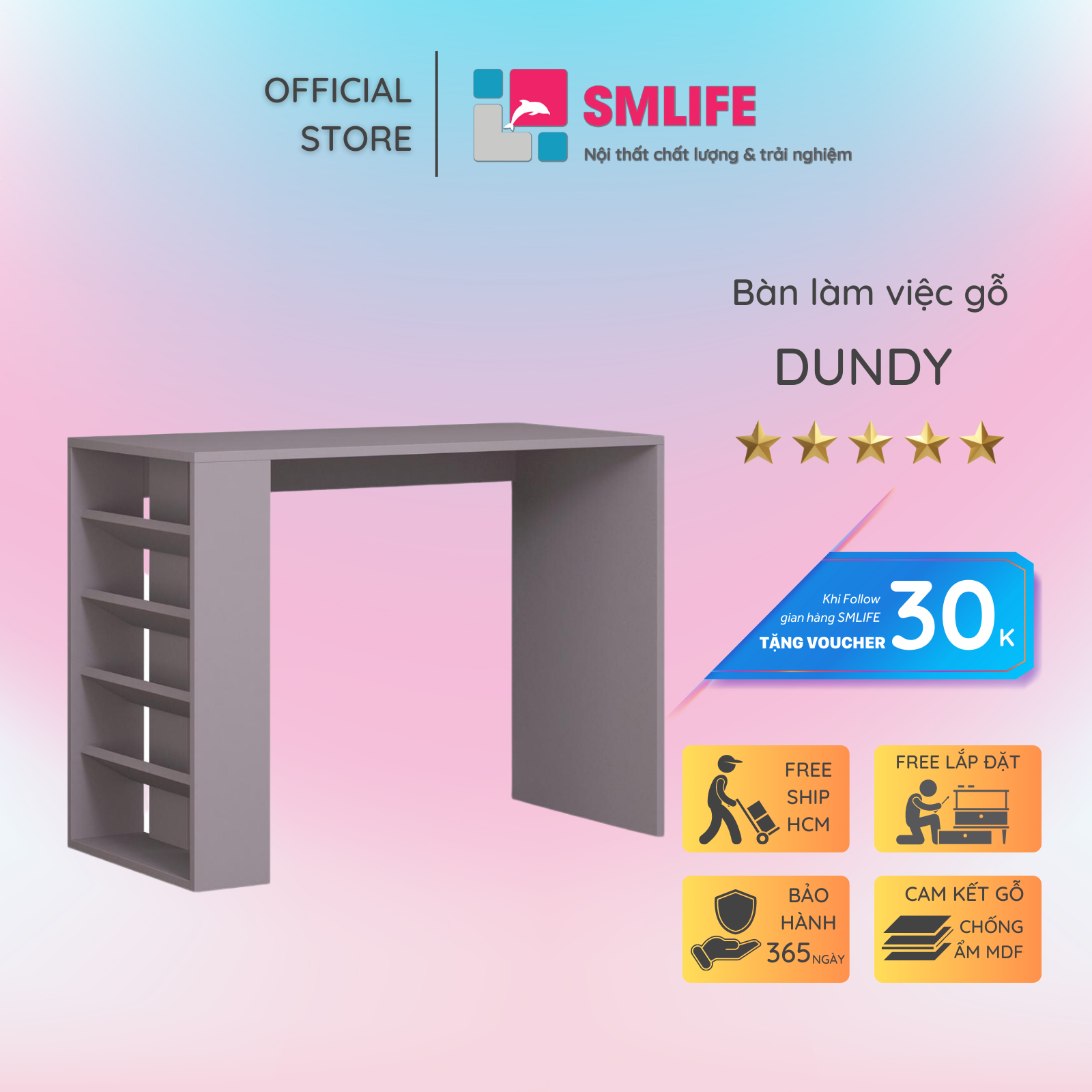 Bàn gỗ làm việc hiện đại SMLIFE Dundy  | Gỗ MDF dày 17mm chống ẩm | D100xR50xC75cm