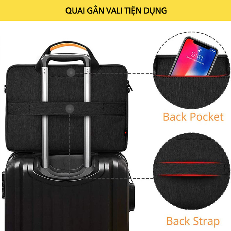 Cặp đựng Laptop,Macbook 13 - 15.6 inch - Chống Sốc Tốt - Ngăn đựng rộng - W348 (Màu đen)