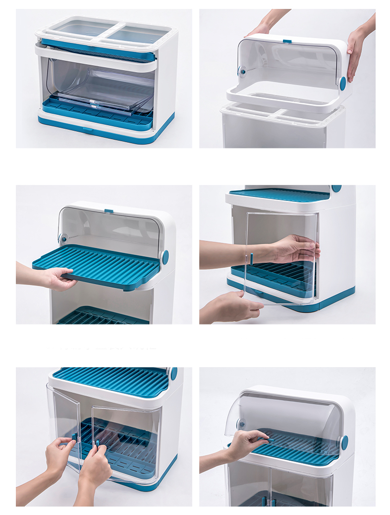 Kệ úp chén bát 2 tầng có nắp đậy, khay hứng khô ráo, sạch sẽ, kích thước 45x38x25cm - Hàng chính hãng