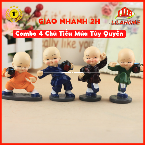 Combo 4 Chú Tiểu Múa Võ Túy Quyền Trang Trí Hoặc Làm Qùa Tặng-Hàng Chính Hãng