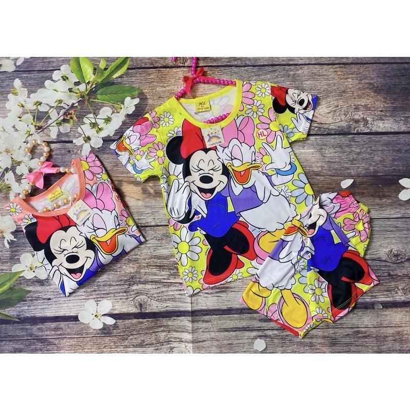 Bộ Thun Bé Gái Mickey, Size 29-33Kg, 7,5-8,5 Tuổi In 3D Áo Quần Thun Lạnh Dễ Thương