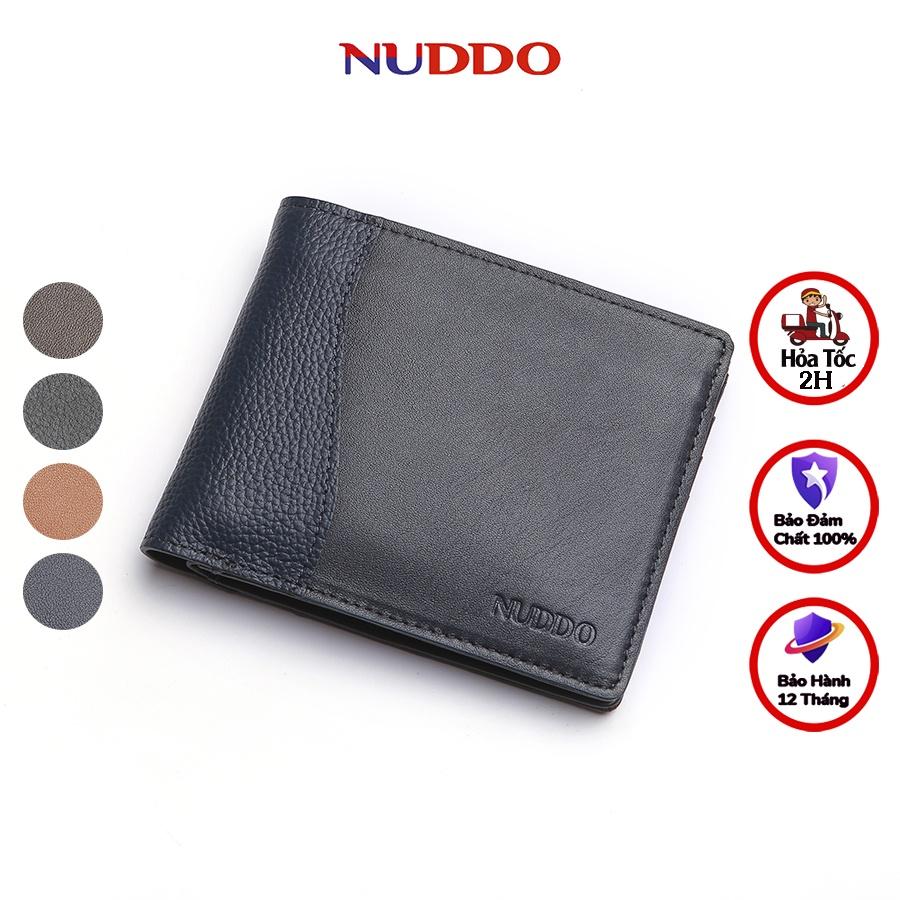 Ví da nam cao cấp NUDDO bóp nam da bò thật vân mịn kiểu dáng ngang cao cấp NN004