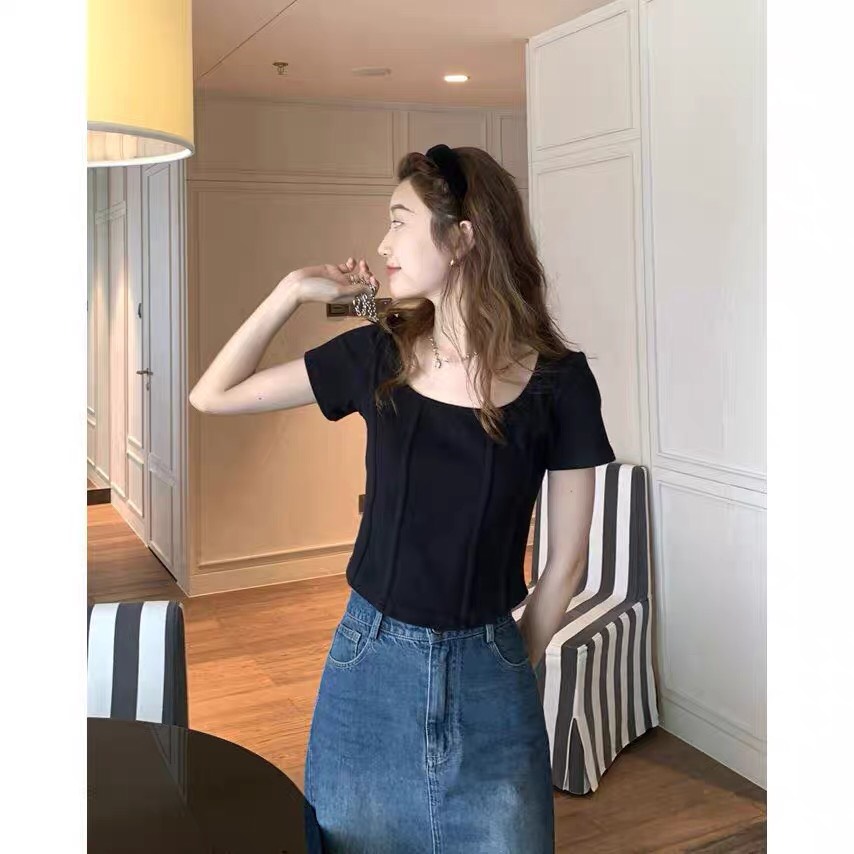 Áo croptop nữ tay ngắn ôm body vải cotton thoáng mát áo thun croptop bigsize cổ vuông phù hợp mặc nhà đi du lịch đi dạo