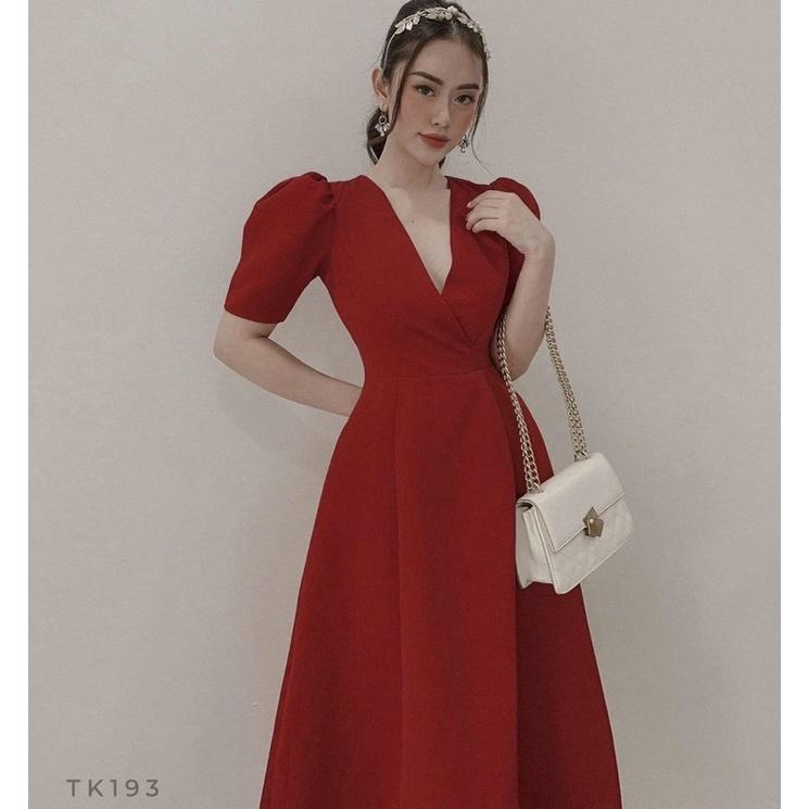 ĐẦM ĐI TIỆC Đầm đỏ cổ v form dài