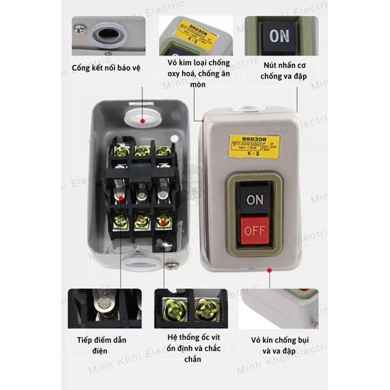 Công Tắc Nút Nhấn 3 Pha On Off, công tắc nút nhấn nguồn, hộp điều khiển 2 nút on off