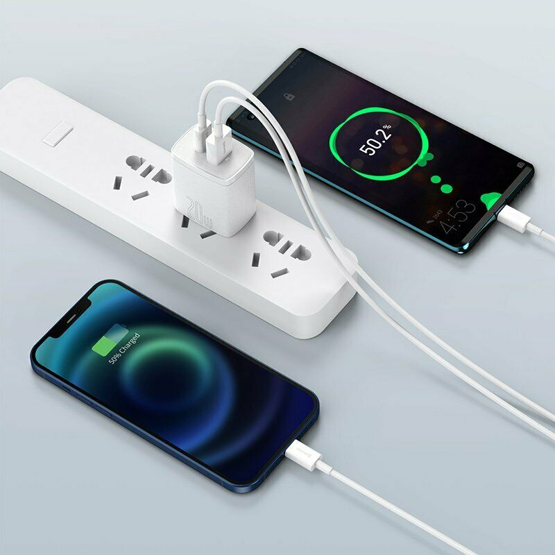 Củ sạc nhanh PD 20W Baseus Compact Quick Charger chuôi dẹt 1 cổng Usb và Type-C - Hàng chính hãng