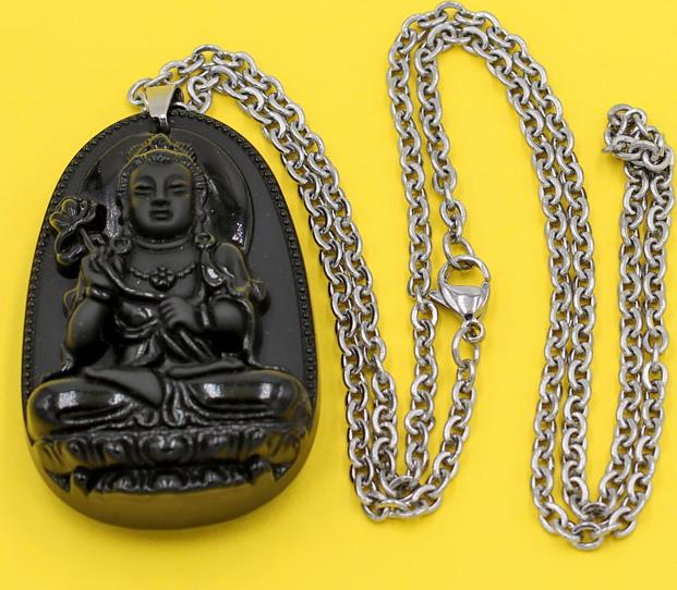 Vòng cổ Đại Thế Chí 5 cm đá thạch anh đen DITTEN4 - Phật bản mệnh cho người tuổi Ngọ