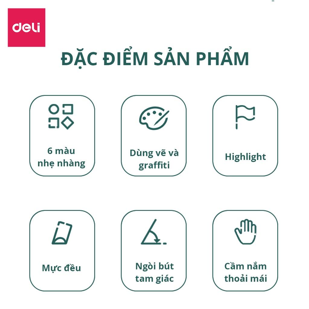 Bút highlight dạ quang dấu dòng Deli hộp 6 chiếc - 33002