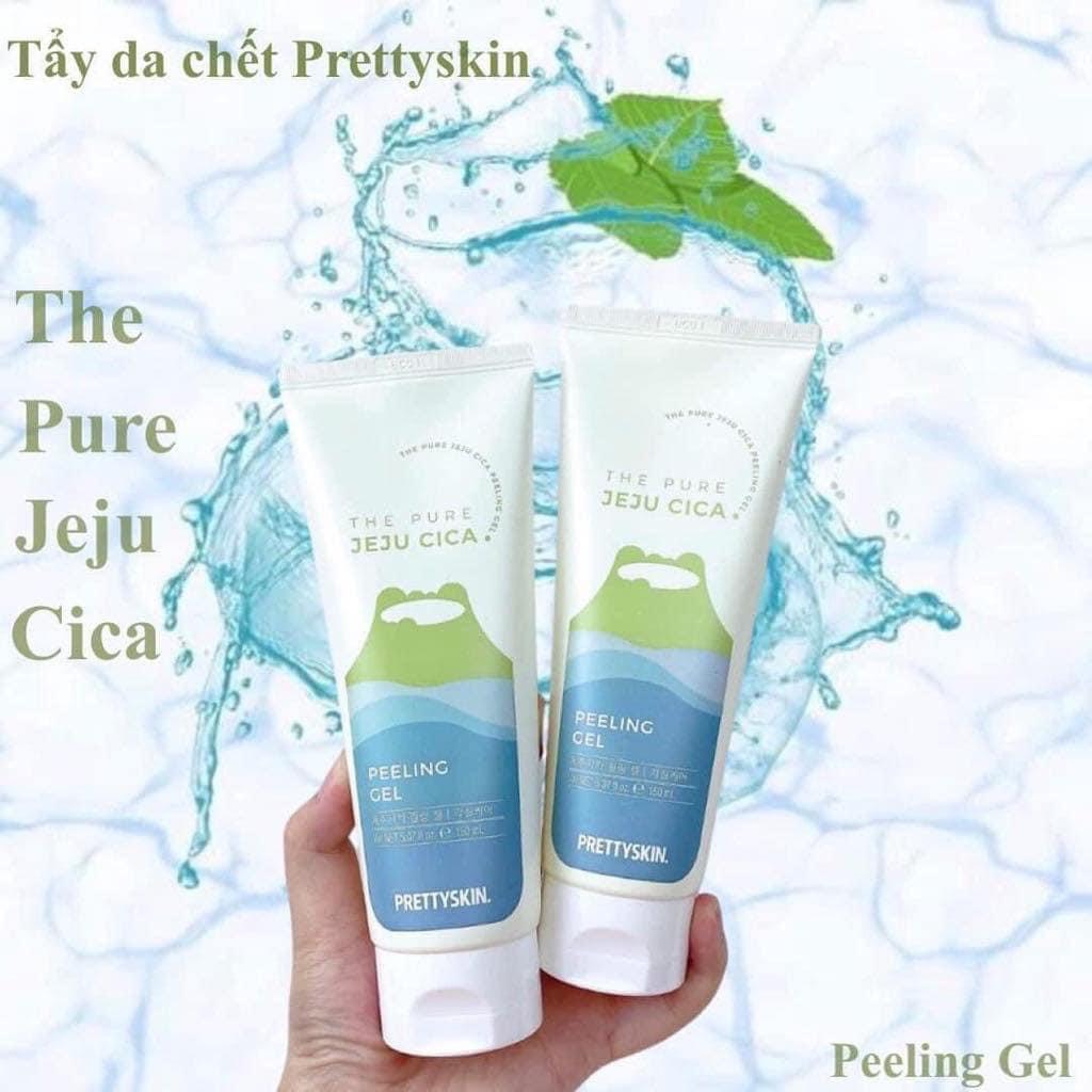 Tẩy Da Chết Rau Má Làm Sáng Da Giảm Mụn Đầu Đen Pretty Skin The Pure Jeju Cica Peeling Gel 150ml tặng móc khóa