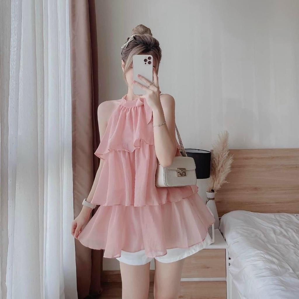 Set áo cổ yếm bèo 3 tầng và quần ngắn