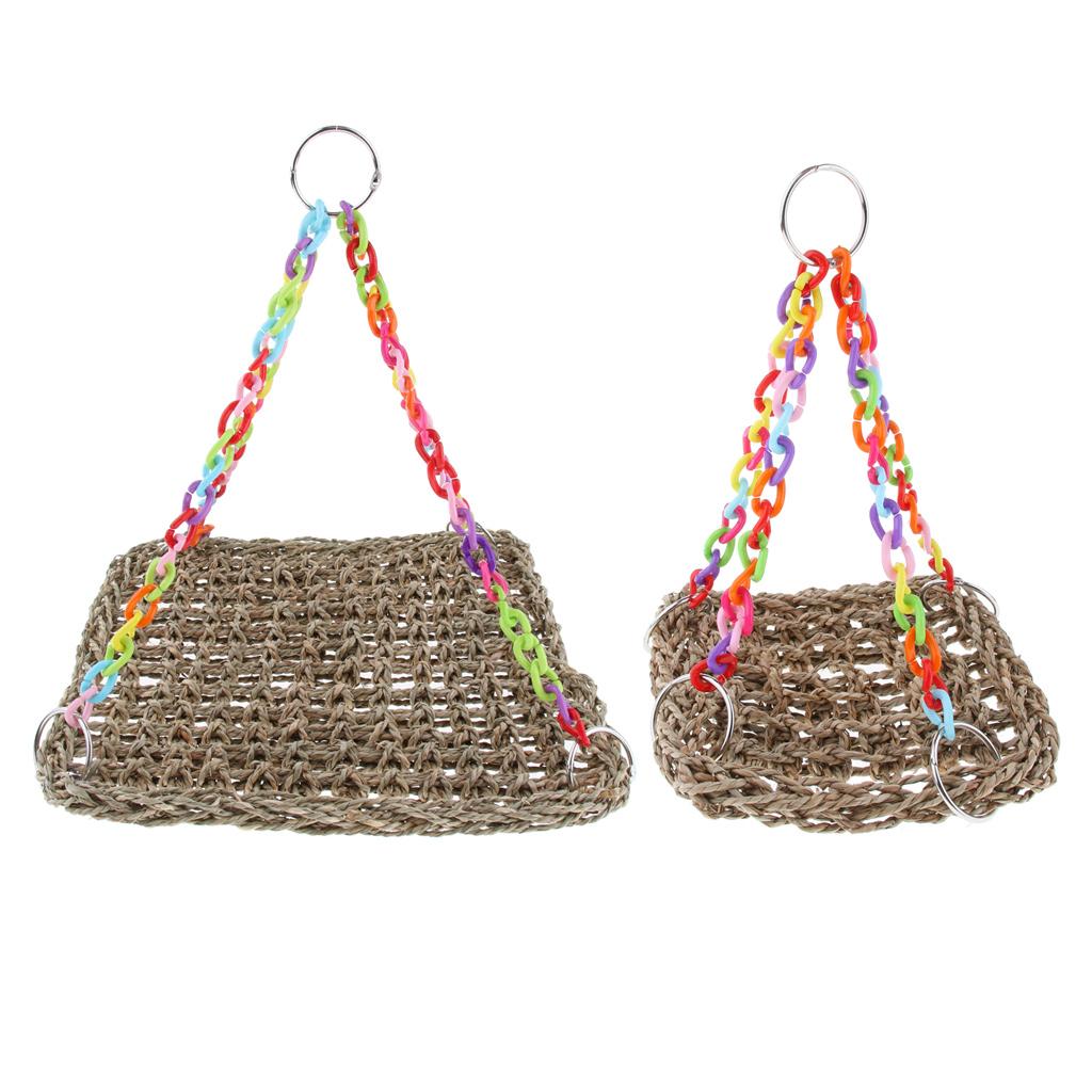 Parrot Climbing Net Pet Bird Swing Chew Grass Hammock Hanging Straw Cage Toys