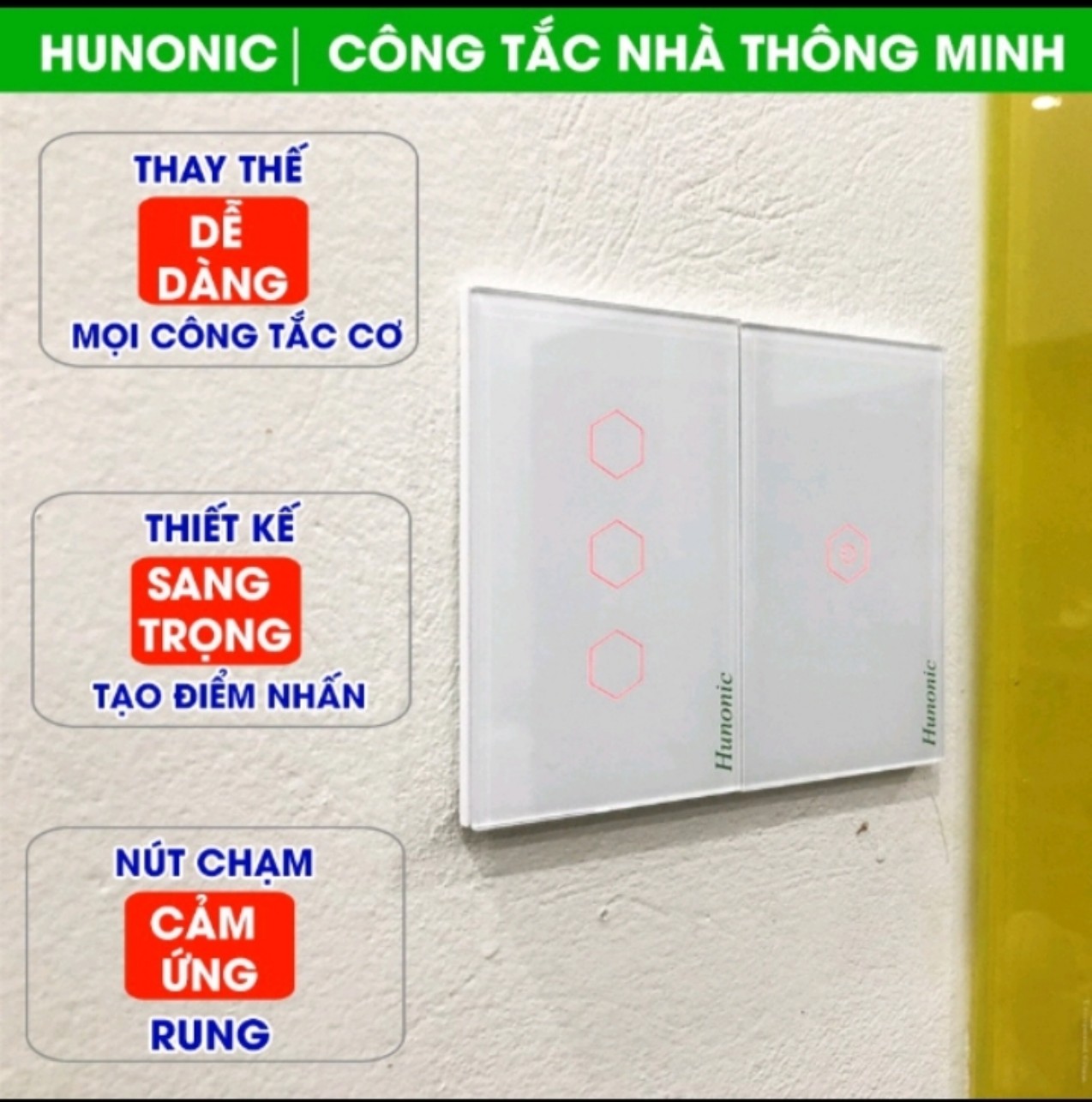 Công tắc 2,3,4 nút trắng âm tường cảm ứng, wifi cho Đèn, Quạt điều khiển từ xa qua điện thoại 500w/220V